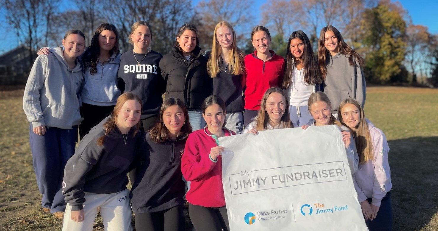 A group of Junior Jimmy FundRaisers holding a Jimmy FundRaiser sign