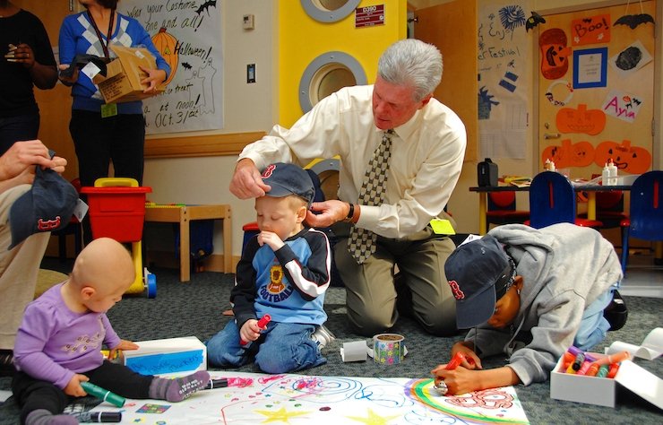 Jimmy Fund chairman Mike Andrews at the Jimmy Fund Clinic with patients