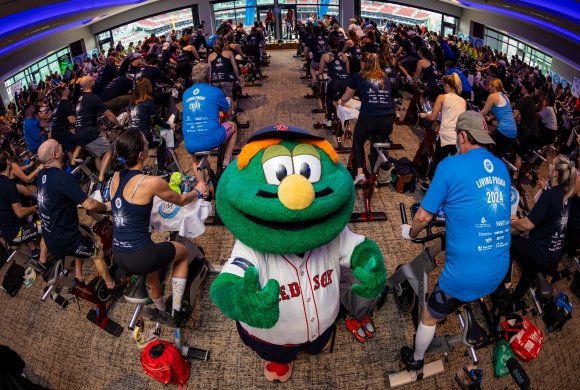 Wally and riders at the Winter Cycle at Fenway Park