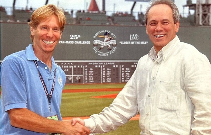 Billy and Larry shake hands at Fenway Park