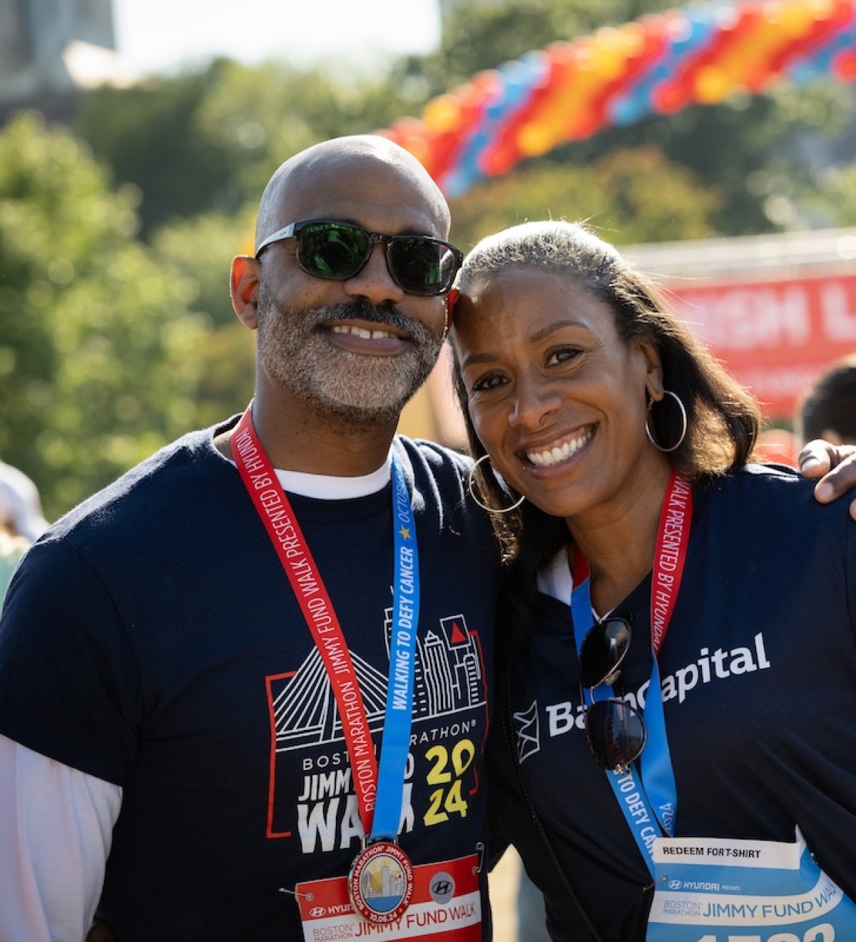 Two people at the Jimmy Fund Walk Finish Line