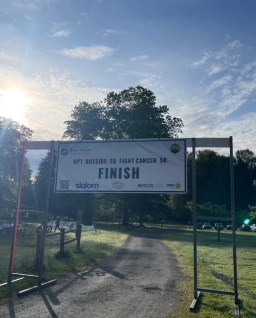 'Opt Outside to Fight Cancer 5K' finish line banner