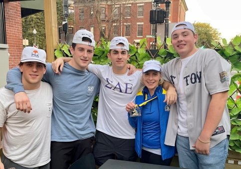 Kim with her sons and their friends