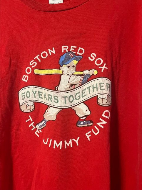 50 Years Together Boston Red Sox and the Jimmy Fund logo on a red T-shirt
