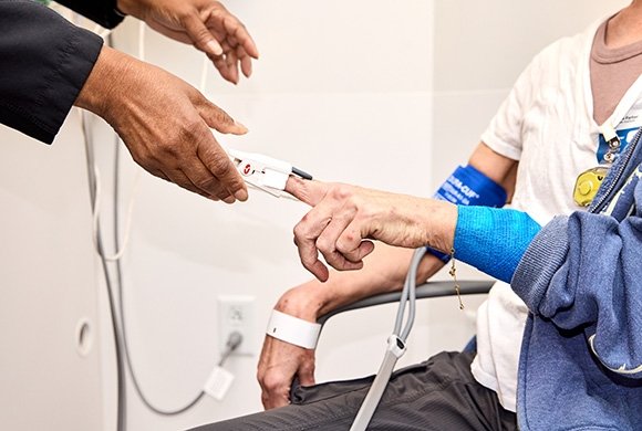 A patient undergoing an examination