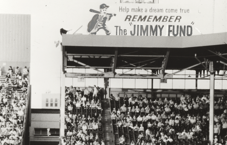 Black and white photo of Fenway Park in the 1950s