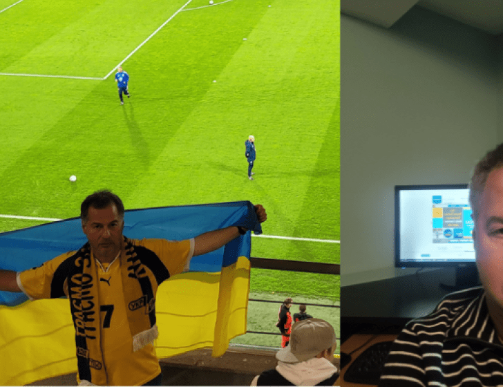 Michael at a soccer game and Michael at his computer